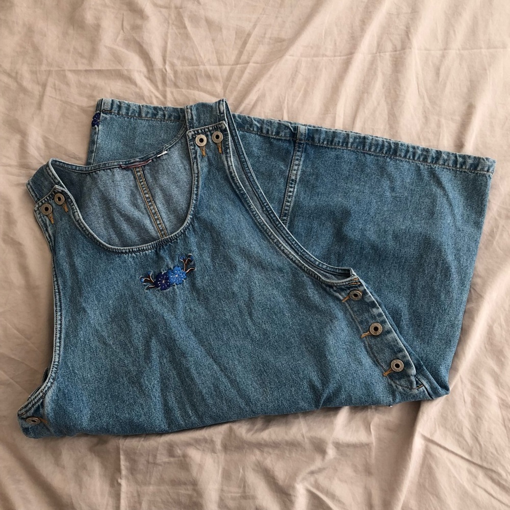 Denim floral embroidered dress